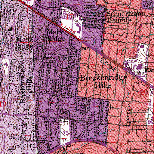 Topographic Map of City of Breckenridge Hills, MO