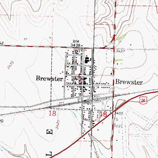 Topographic Map of City of Brewster, KS