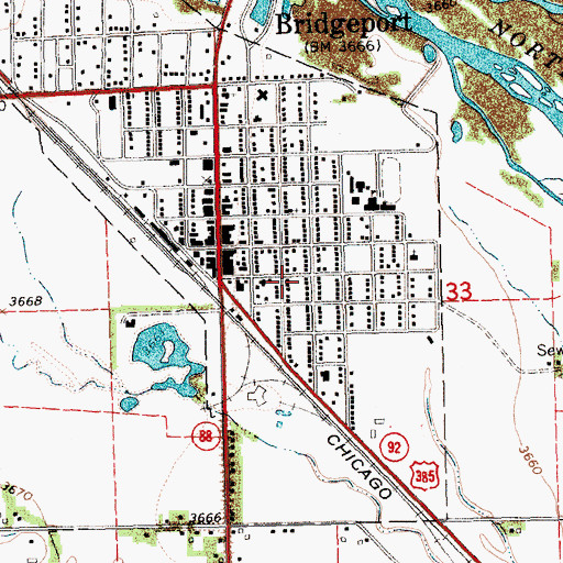 Topographic Map of City of Bridgeport, NE