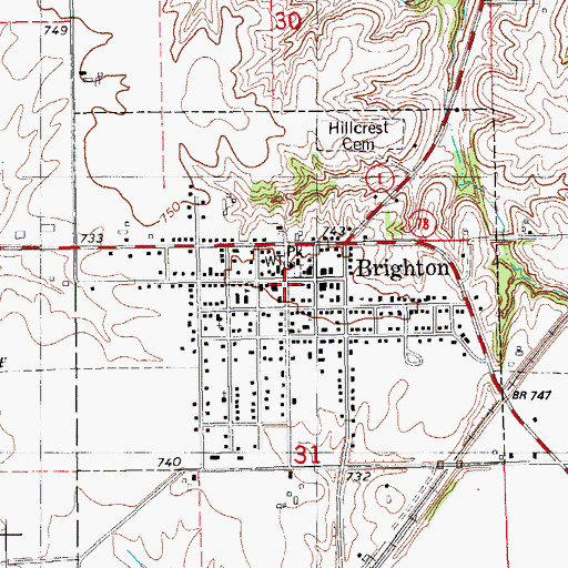 Topographic Map of City of Brighton, IA