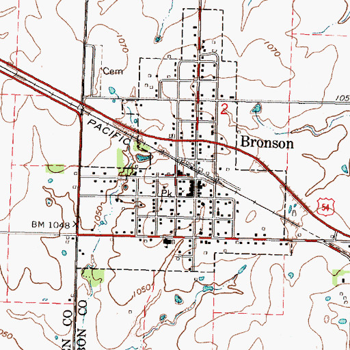 Topographic Map of City of Bronson, KS
