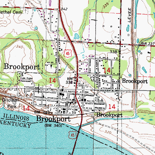 Topographic Map of City of Brookport, IL