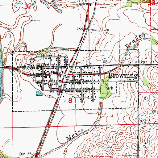 Topographic Map of City of Browning, MO