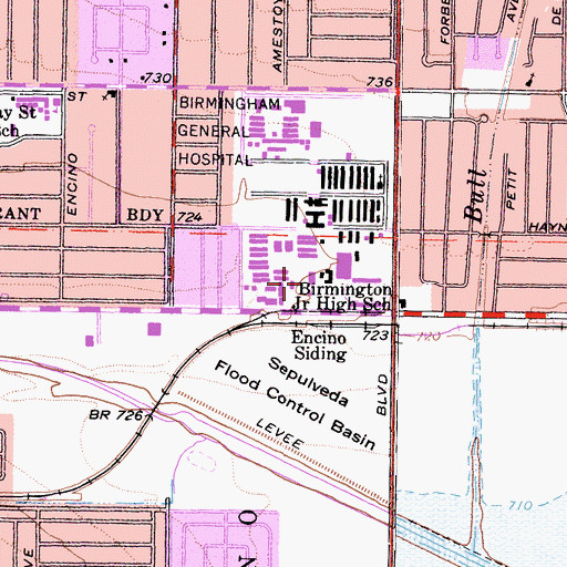 Topographic Map of Birmington Junior High School, CA