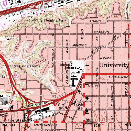 Topographic Map of Birney Elementary School, CA