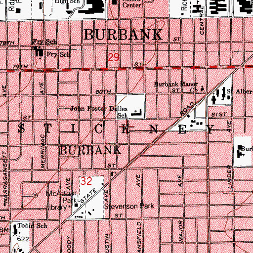 Topographic Map of City of Burbank, IL