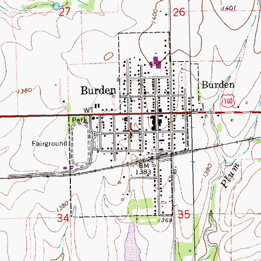 Topographic Map of City of Burden, KS