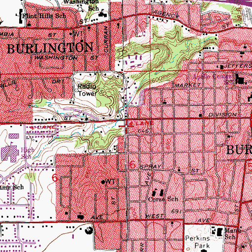 Topographic Map of City of Burlington, IA
