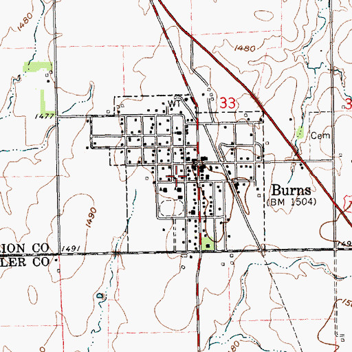Topographic Map of City of Burns, KS