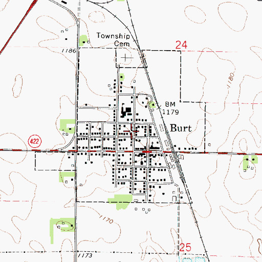 Topographic Map of City of Burt, IA