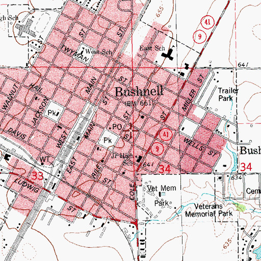 Topographic Map of City of Bushnell, IL