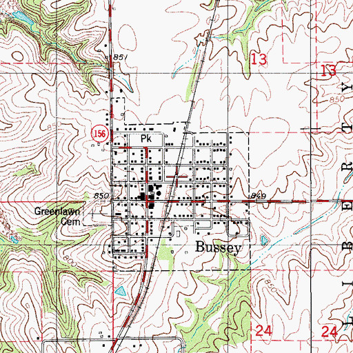 Topographic Map of City of Bussey, IA