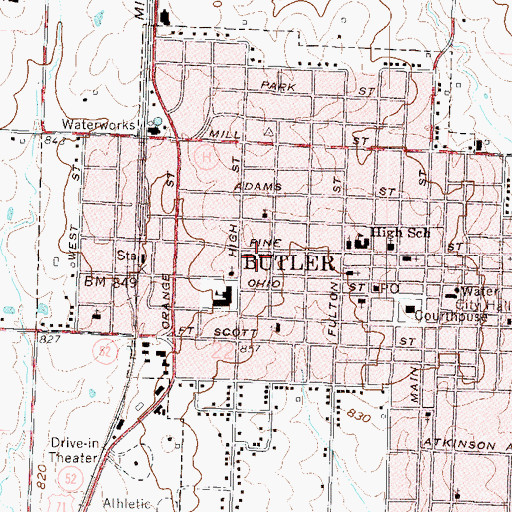 Topographic Map of City of Butler, MO