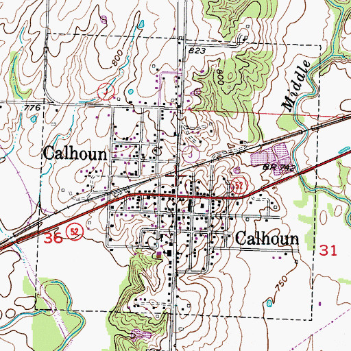 Topographic Map of City of Calhoun, MO