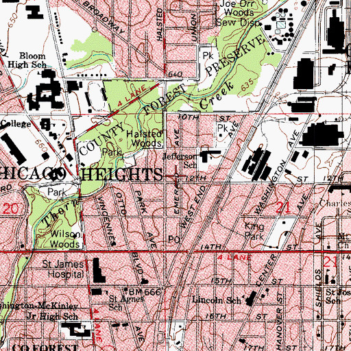 Topographic Map of City of Chicago Heights, IL