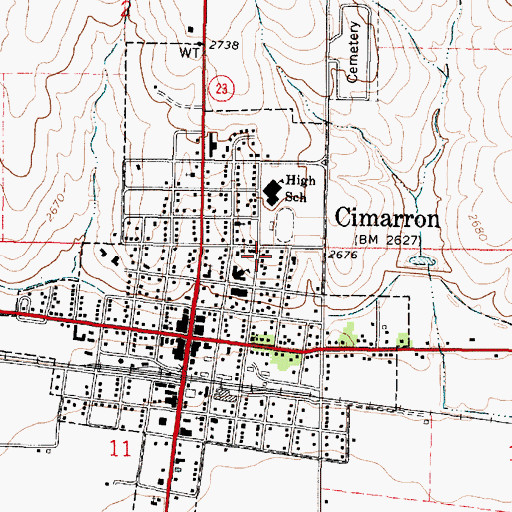 Topographic Map of City of Cimarron, KS