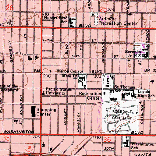 Topographic Map of Bishop Conaty Memorial High School, CA
