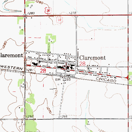 Topographic Map of City of Claremont, MN