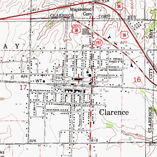 Topographic Map of City of Clarence, MO