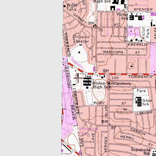 Topographic Map of Bishop Montgomery High School, CA