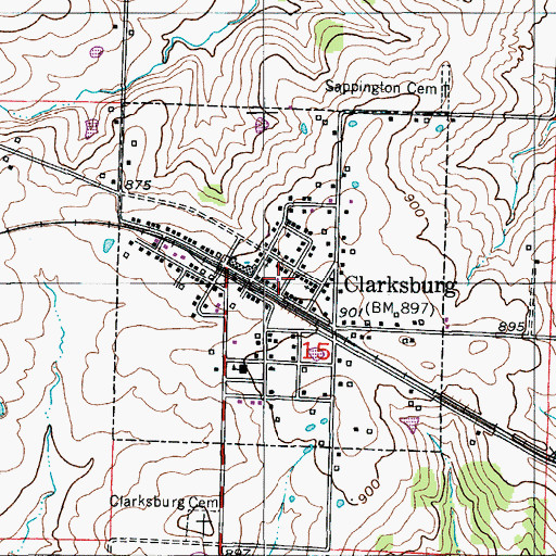 Topographic Map of City of Clarksburg, MO