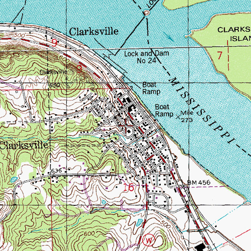 Topographic Map of City of Clarksville, MO