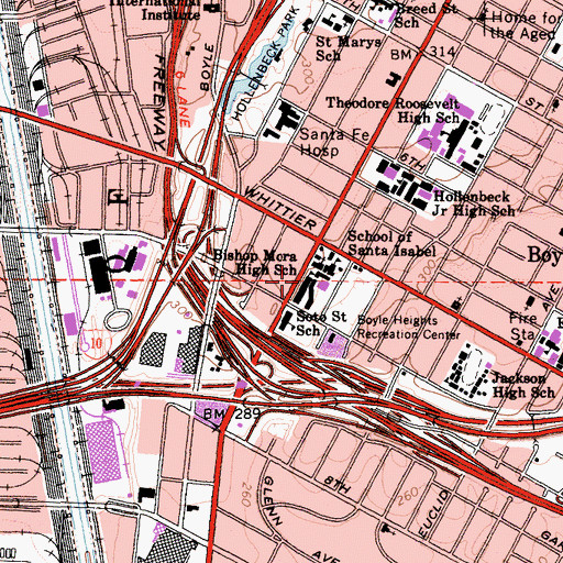 Topographic Map of Bishop Mora Salesian High School, CA