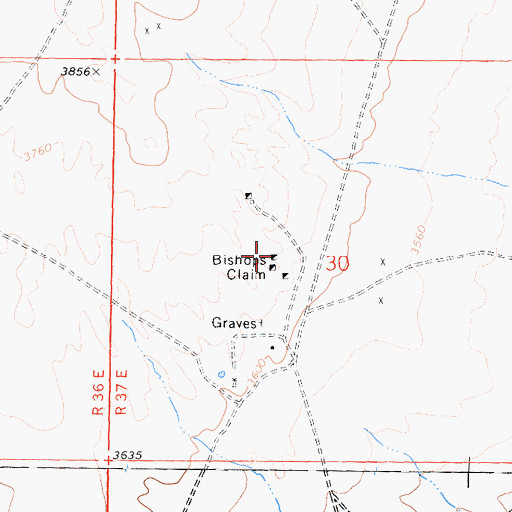 Topographic Map of Bishops Claim, CA