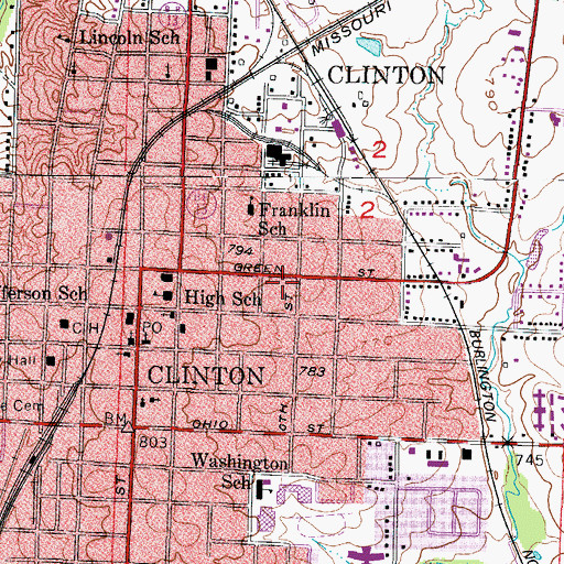 Topographic Map of City of Clinton, MO