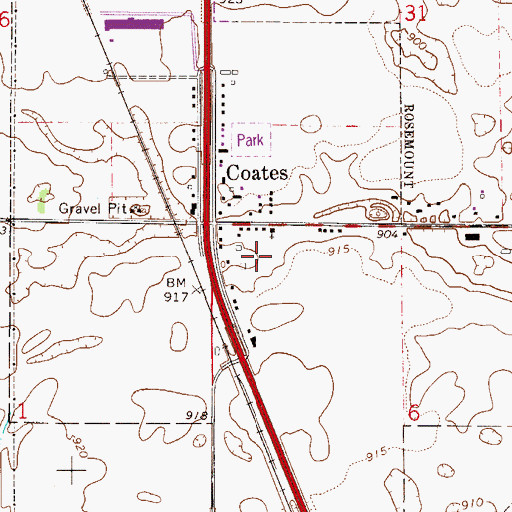 Topographic Map of City of Coates, MN