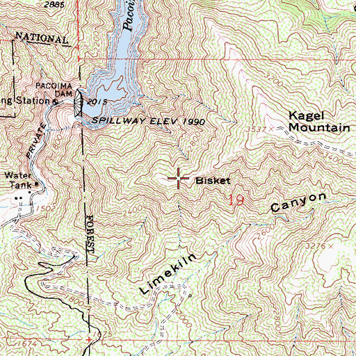 Topographic Map of Bisker, CA