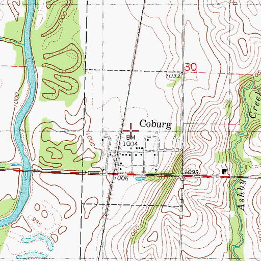 Topographic Map of City of Coburg, IA