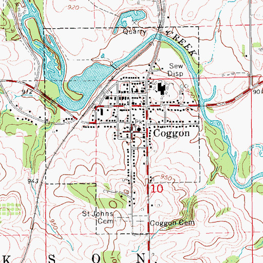 Topographic Map of City of Coggon, IA