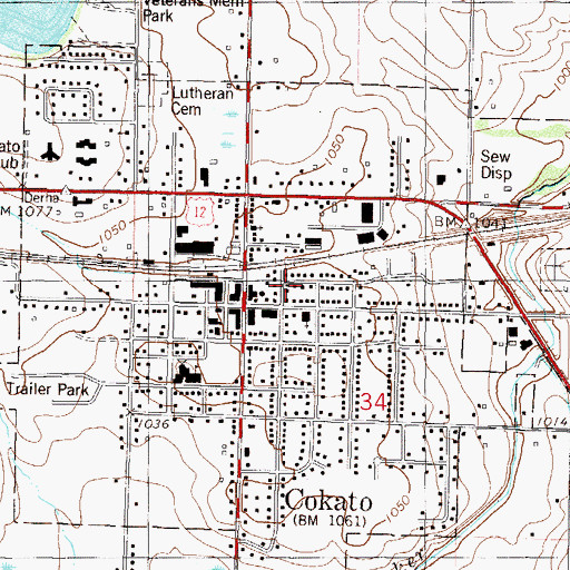Topographic Map of City of Cokato, MN