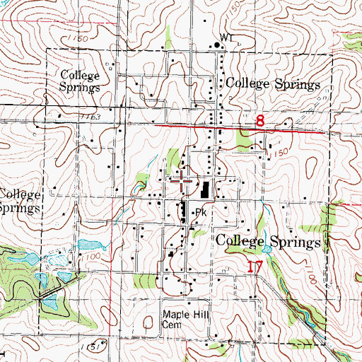 Topographic Map of City of College Springs, IA