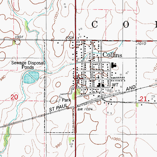 Topographic Map of City of Collins, IA