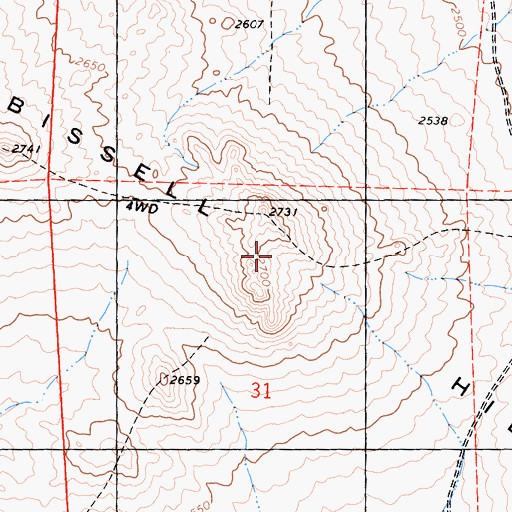 Topographic Map of Bissell Hills, CA