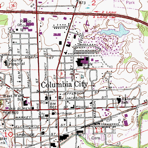 Topographic Map of City of Columbia City, IN