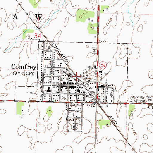 Topographic Map of City of Comfrey, MN