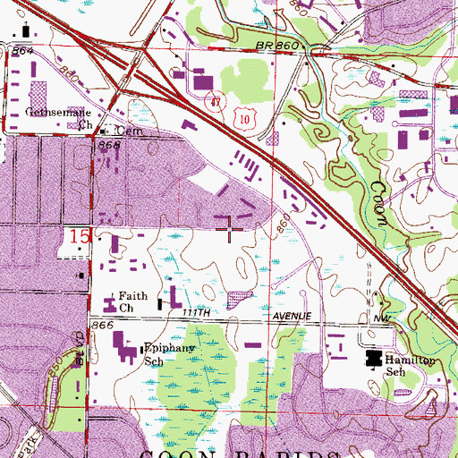 Topographic Map of City of Coon Rapids, MN