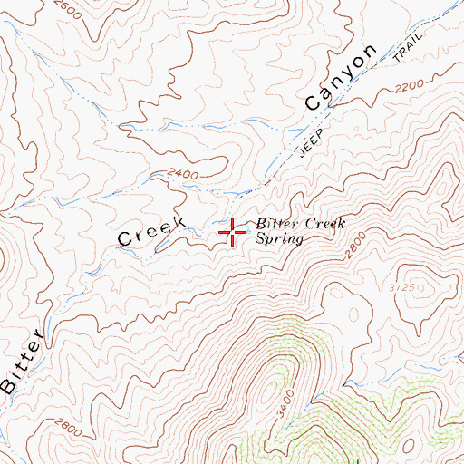 Topographic Map of Bitter Creek Spring, CA