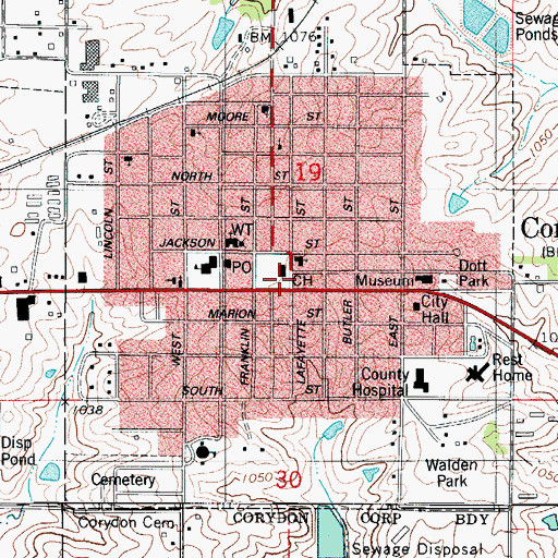 Topographic Map of City of Corydon, IA