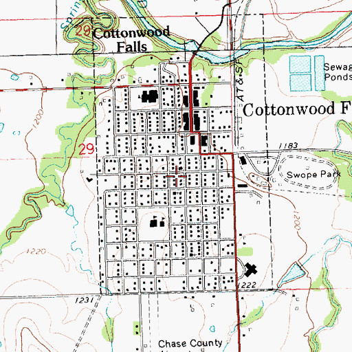 Topographic Map of City of Cottonwood Falls, KS