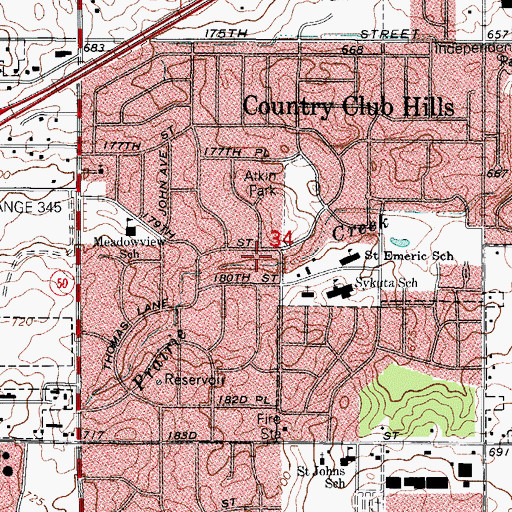 Topographic Map of City of Country Club Hills, IL