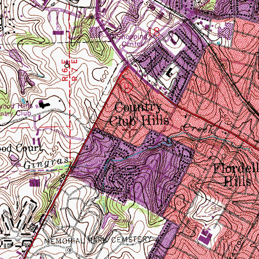 Topographic Map of City of Country Club Hills, MO