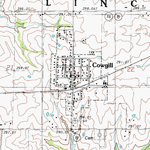 Topographic Map of City of Cowgill, MO