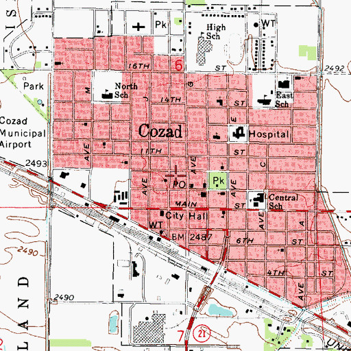 Topographic Map of City of Cozad, NE