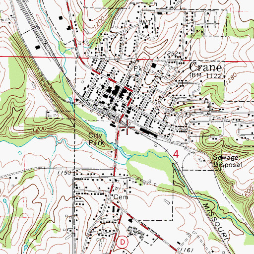 Topographic Map of City of Crane, MO
