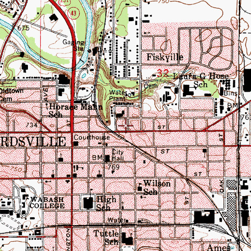 Topographic Map of City of Crawfordsville, IN