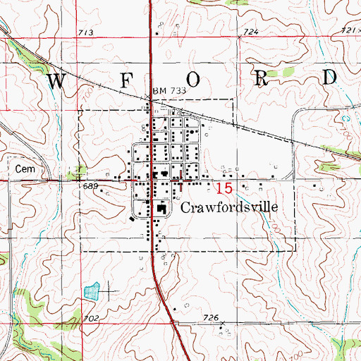 Topographic Map of City of Crawfordsville, IA
